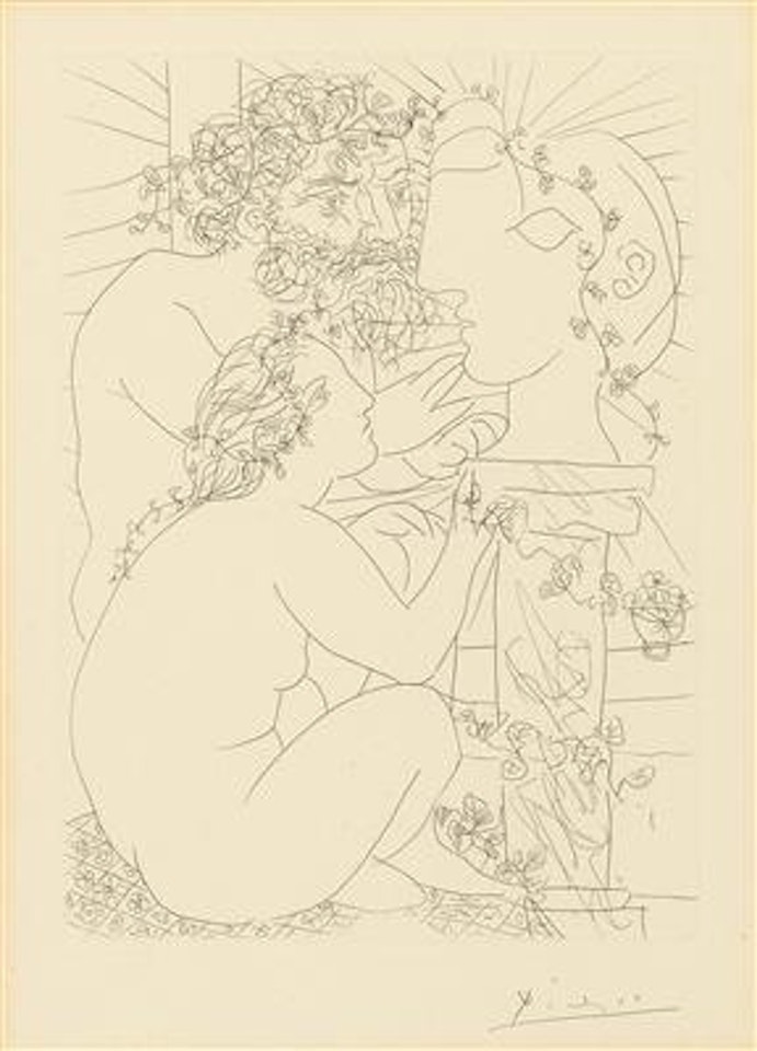 Sculpteur, modèle accroupi et tête sculptée, from: La Suite Vollard by Pablo Picasso