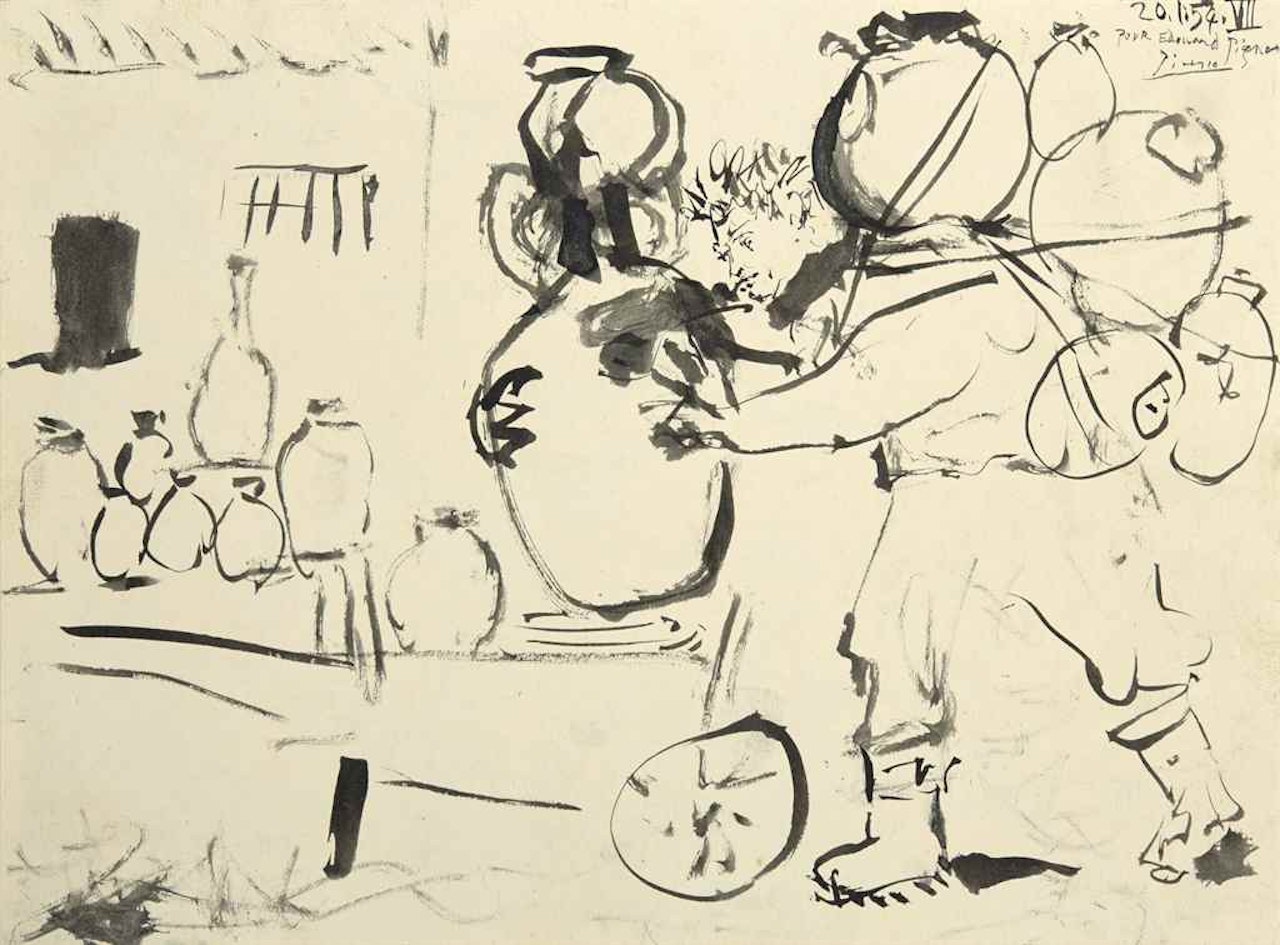 Édouard Pignon quittant Vallauris avec ses poteries by Pablo Picasso