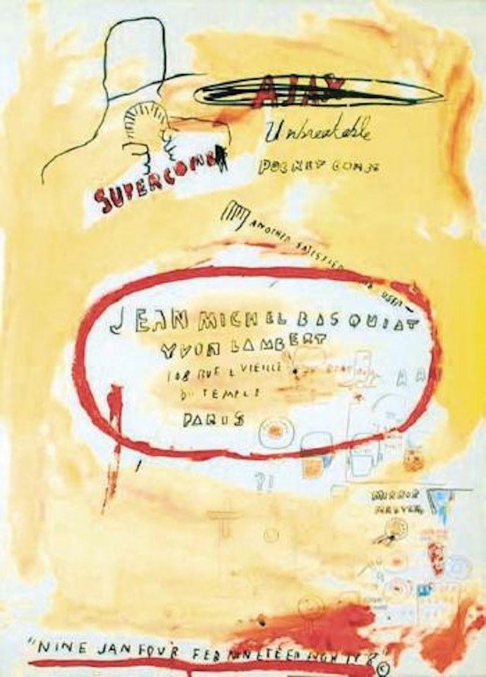 Supercombas Yvon Lambert. Supercomb - Unbreakable - Pocket Combs - Another Satisfied Comb User / Dernière ,
Printed
1988 by Jean-Michel Basquiat