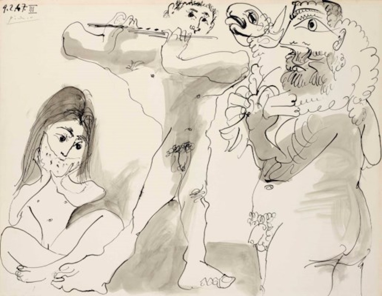 Homme à l'agneau, mangeur de pastèque et flûtiste by Pablo Picasso