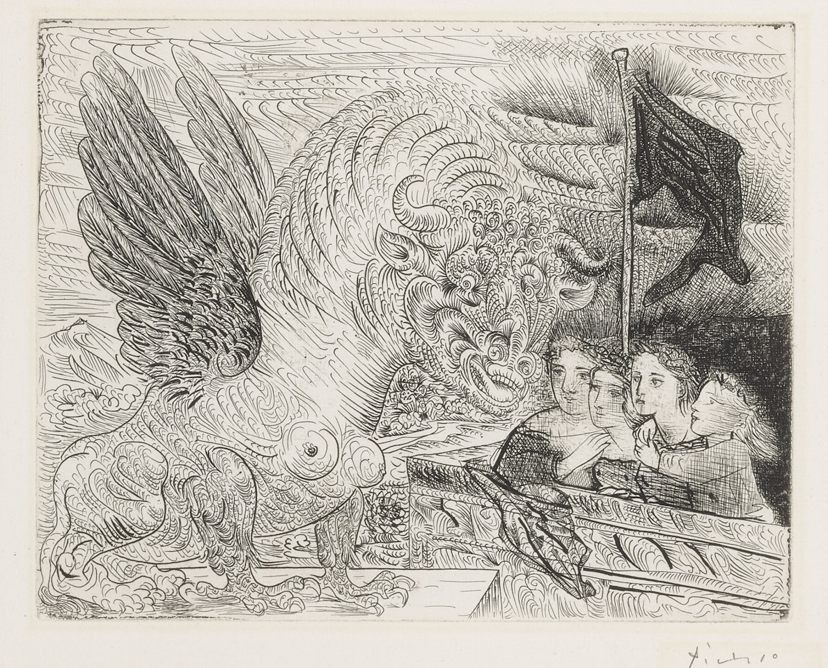 TAUREAU AILÉ CONTEMPLÉ PAR QUATRE ENFANTS (B. 229; BA. 444) by Pablo Picasso