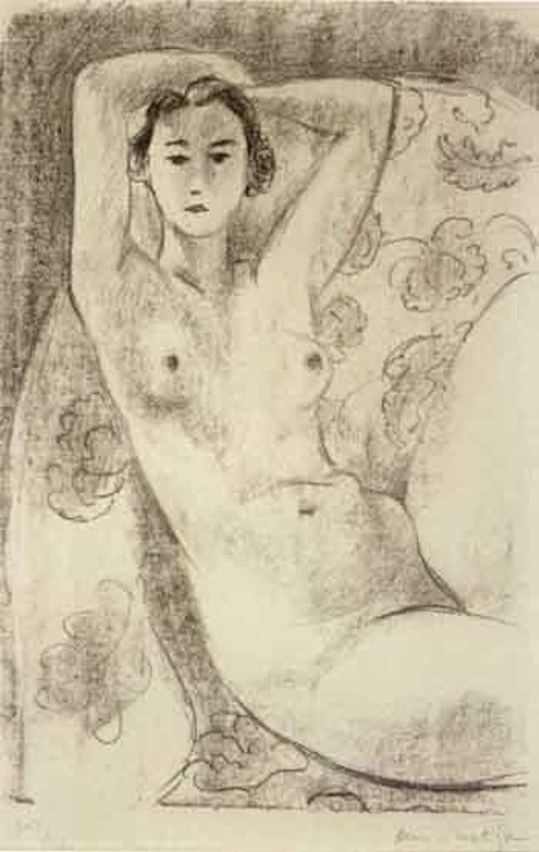 Nu assis dans un fauteuil au decor fleuri by Henri Matisse