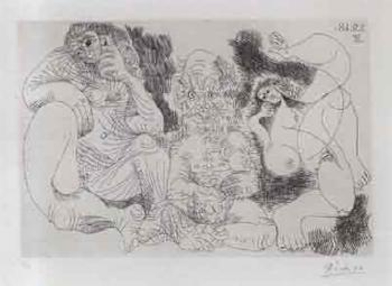 Vieillard assis avec femme by Pablo Picasso