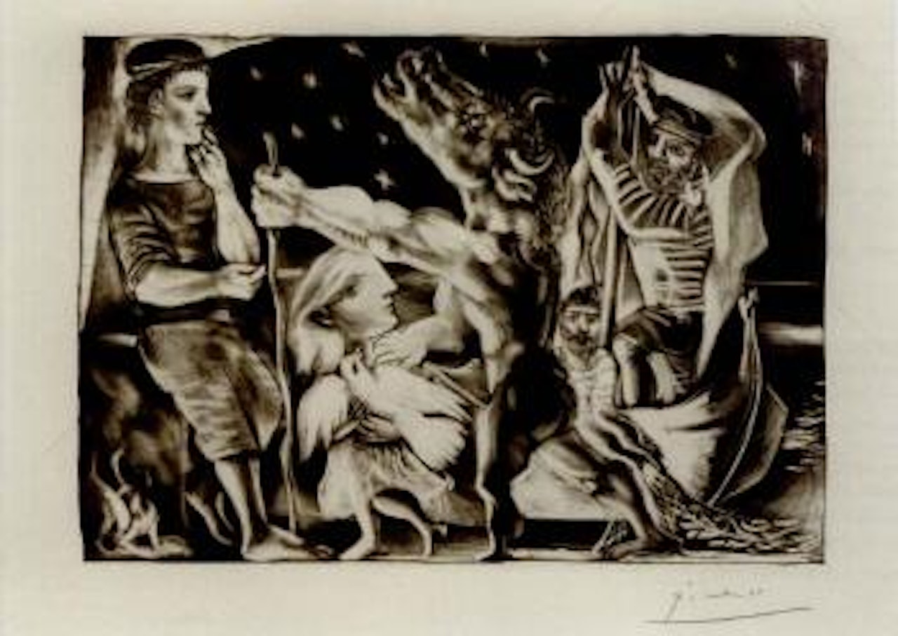 Minotaure aveugle guidee par une fillette dans la nuit by Pablo Picasso