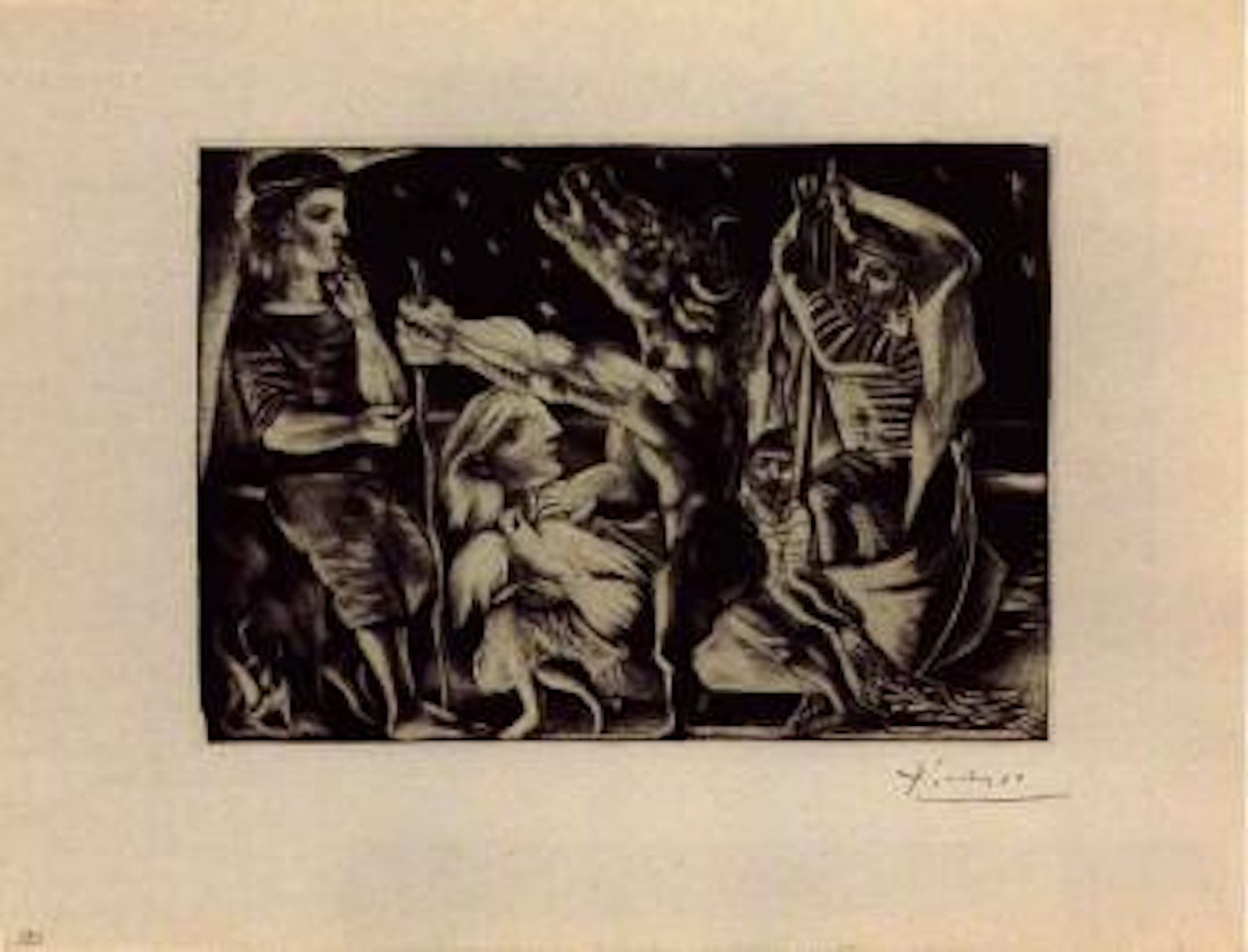 Minotaure aveugle guide par une fillette dans la nuit by Pablo Picasso