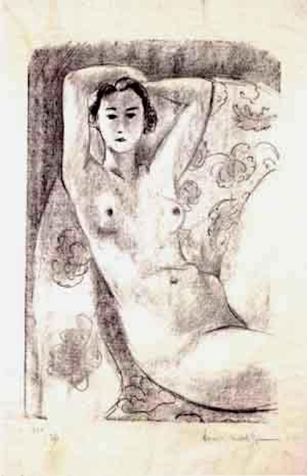Nu assis dans un fauteuil au decor fleuri by Henri Matisse