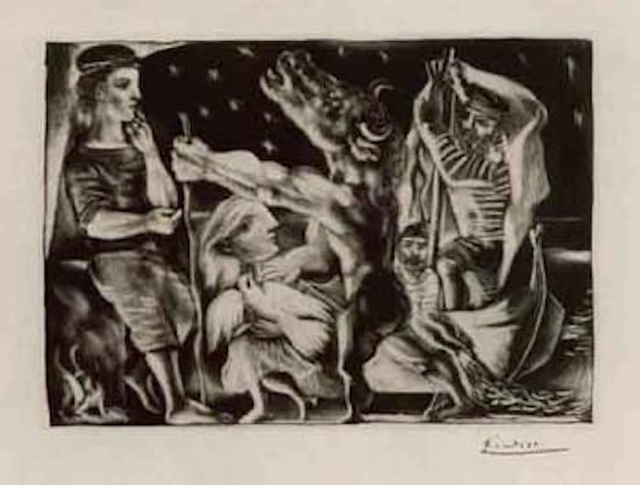 Minotaure aveugle guide par une fillette dans la nuit by Pablo Picasso
