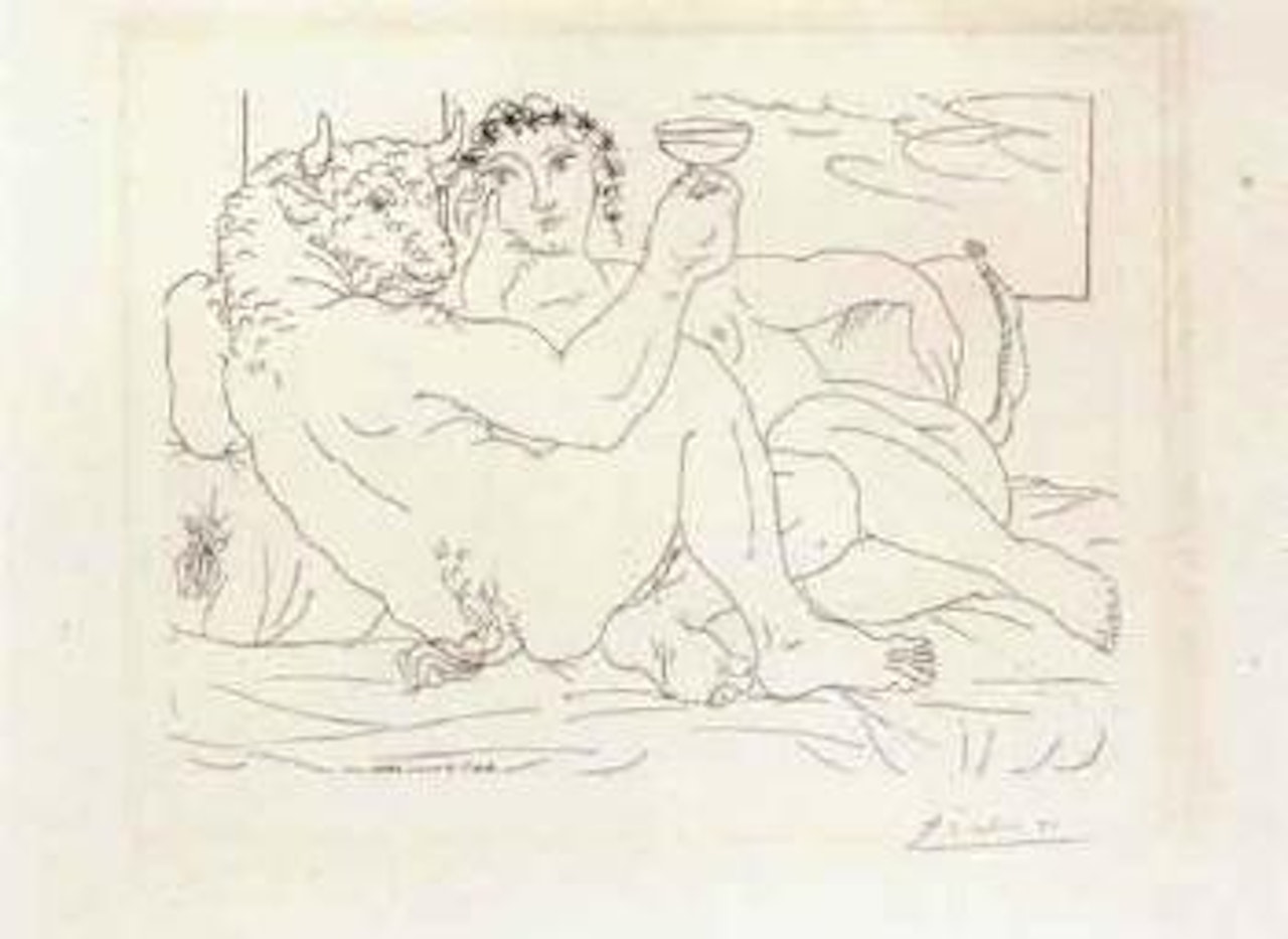 Minotaure, une coupe a la main, et jeune femme by Pablo Picasso