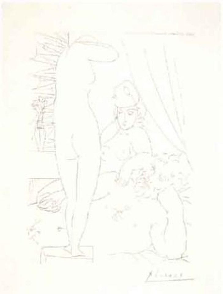Le repos du sculpteur et le modele au masque by Pablo Picasso