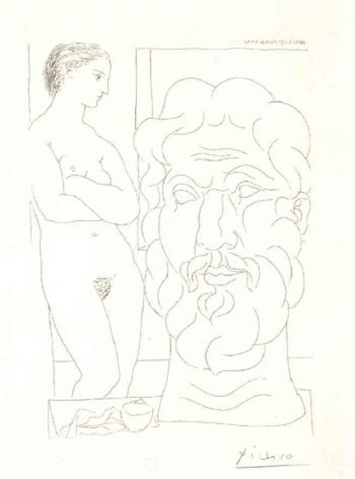 Modele et grande tete sculptee by Pablo Picasso