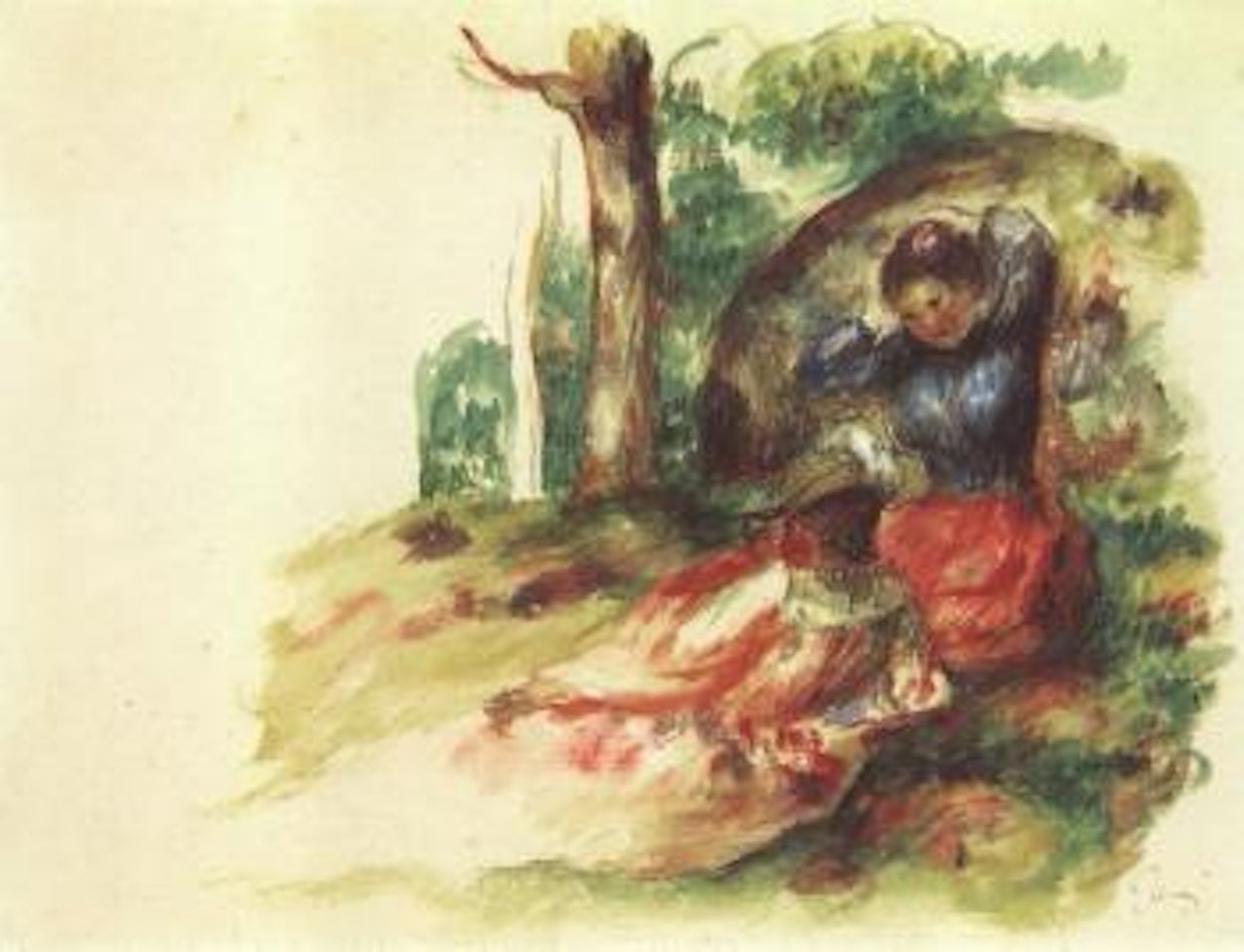 Le repos: deux jeunes femmes assises sur l'herbe by Pierre-Auguste Renoir