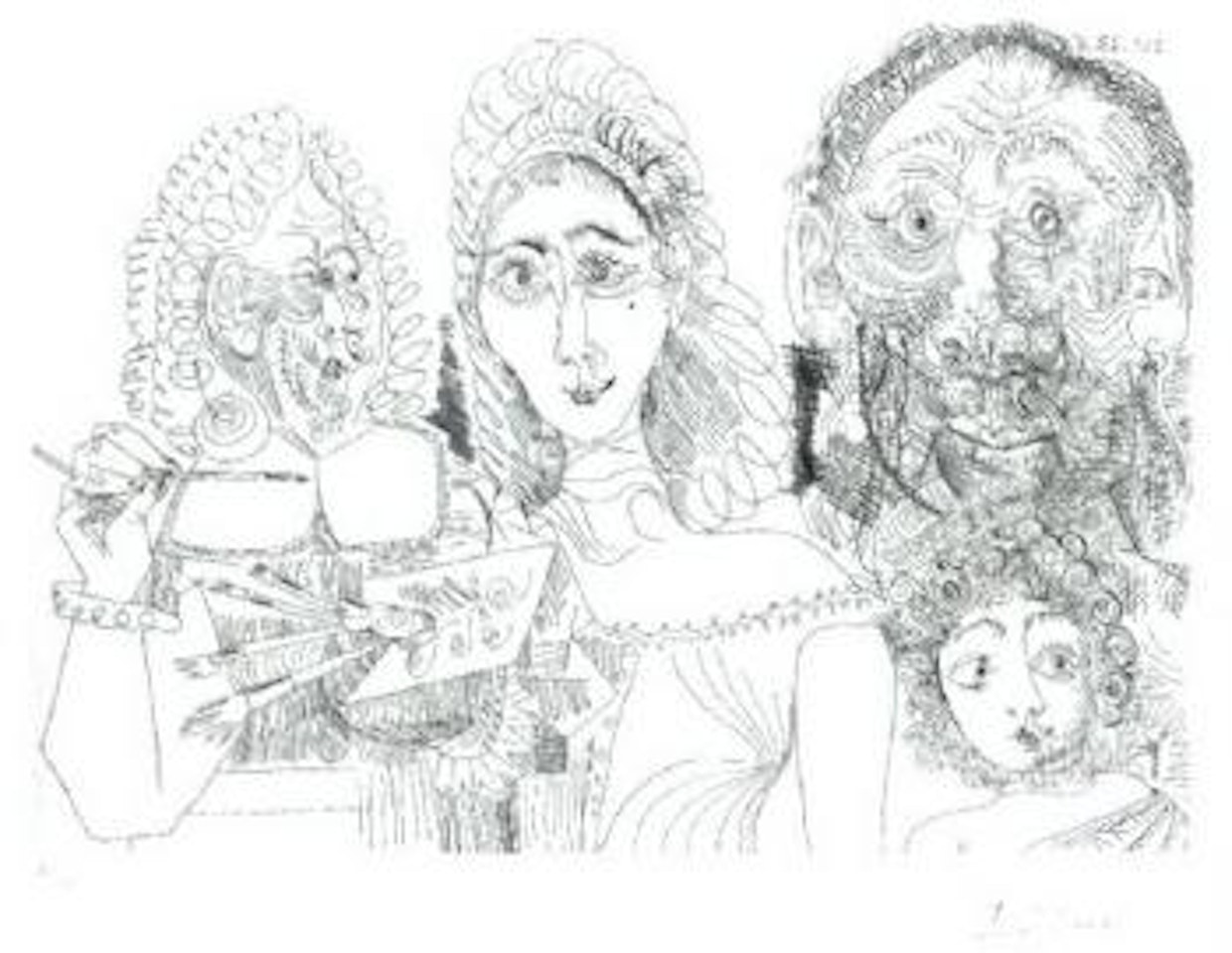 Peintre avec couple et enfant by Pablo Picasso