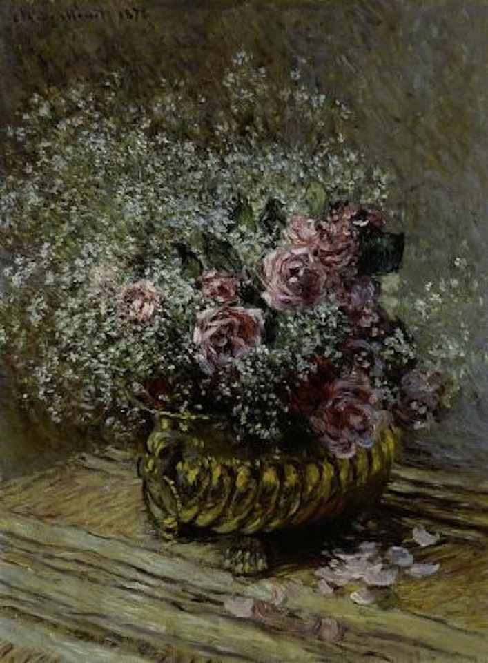 Fleurs dans un pot - roses et brouillard by Claude Monet