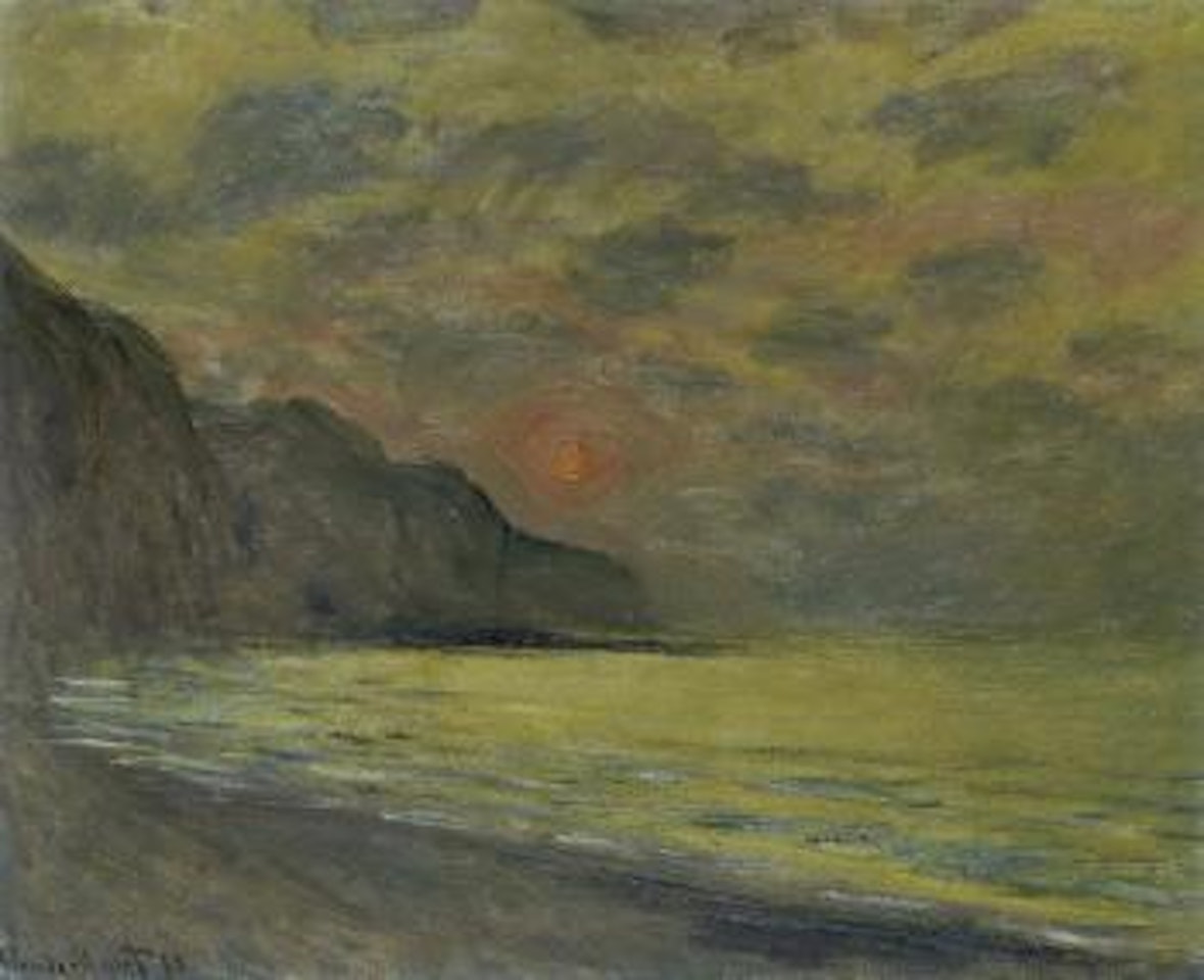 Soleil couchant, temps brumeux, pourville by Claude Monet
