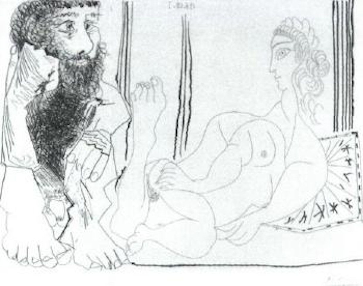 Femme aguichant un homme songeur by Pablo Picasso