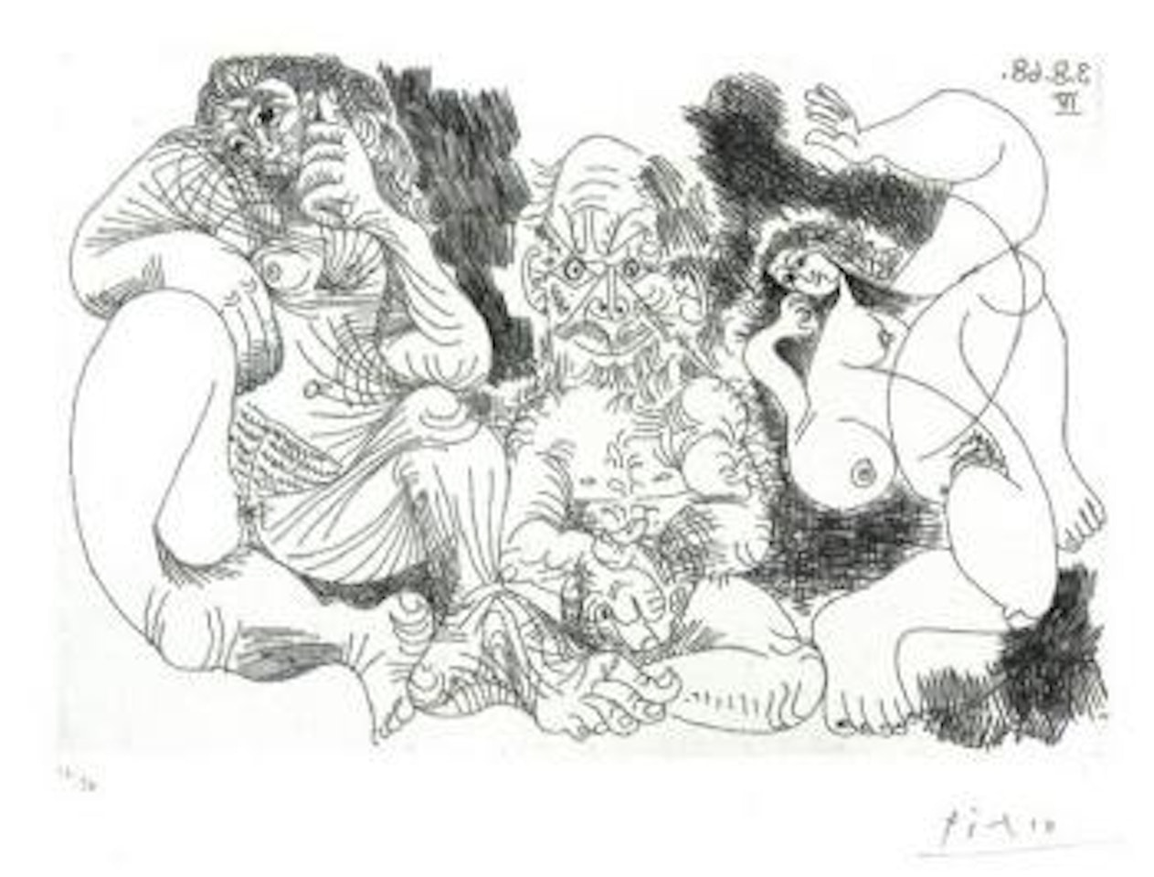 Vieillard asis avec une femme, et danseuse by Pablo Picasso