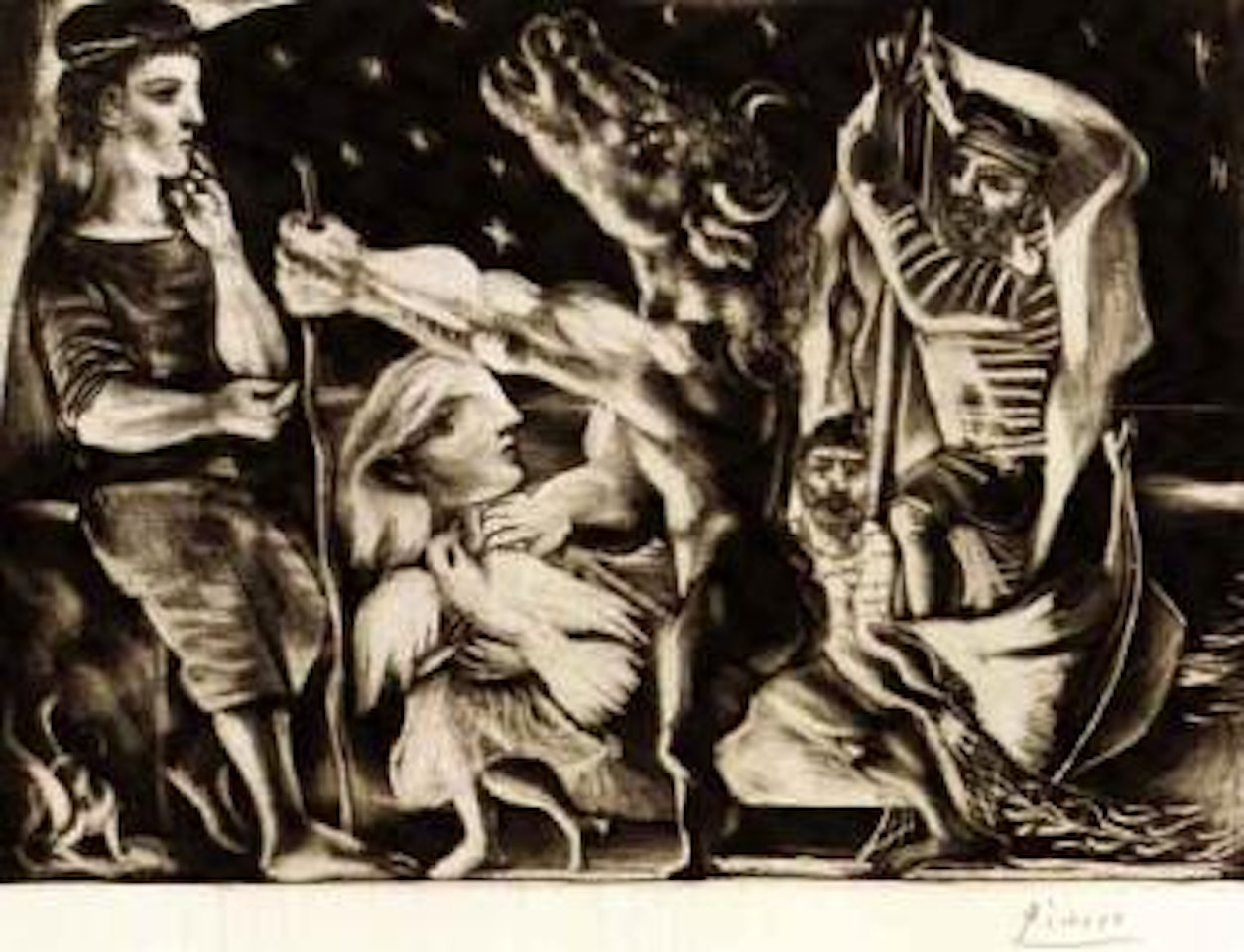 Minotaure aveugle guide par une fillette dans la nuit by Pablo Picasso
