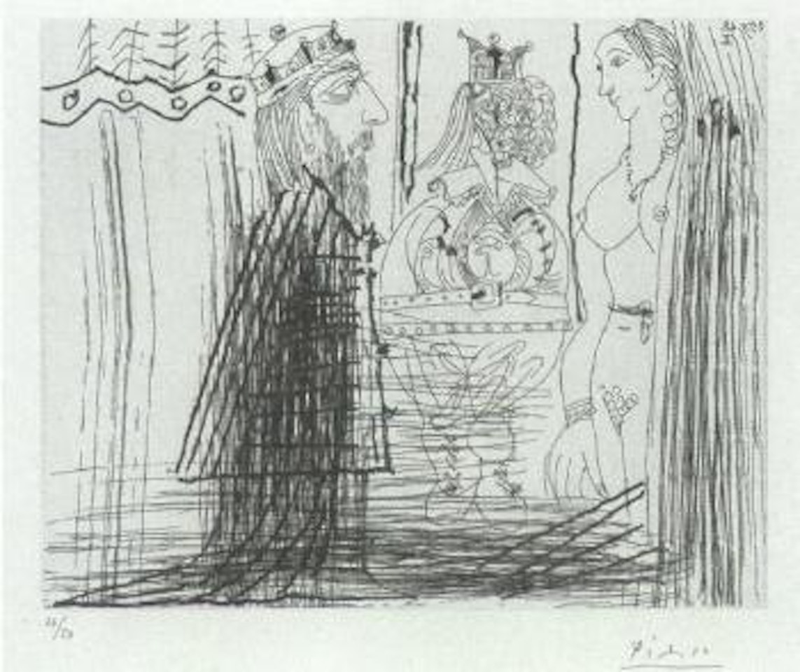 Scene biblique avec bouffon au chapeau a deux cornes by Pablo Picasso