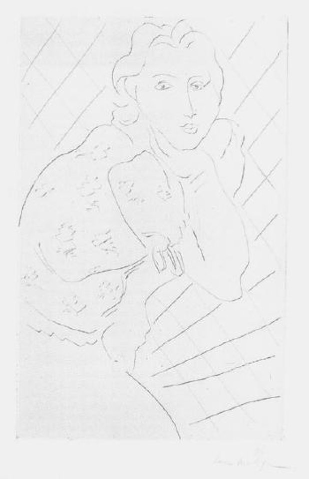 Jeune femme sur fond quadrille by Henri Matisse