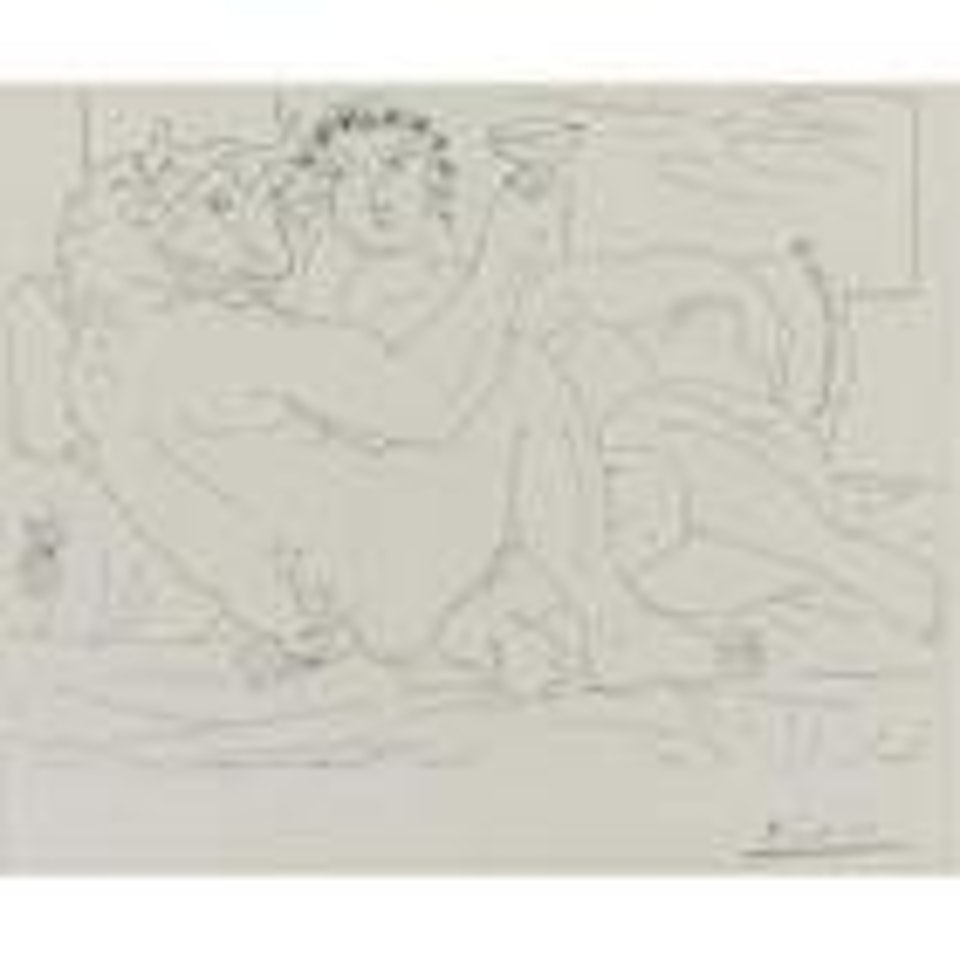 Minotaure, une coupe a la main, et jeune femme by Pablo Picasso