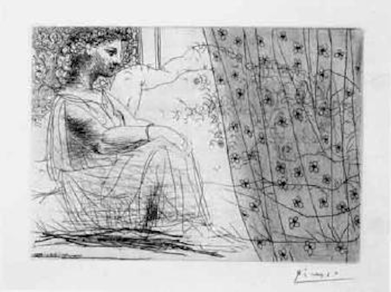 Minotaure endormi contemple par une femme by Pablo Picasso
