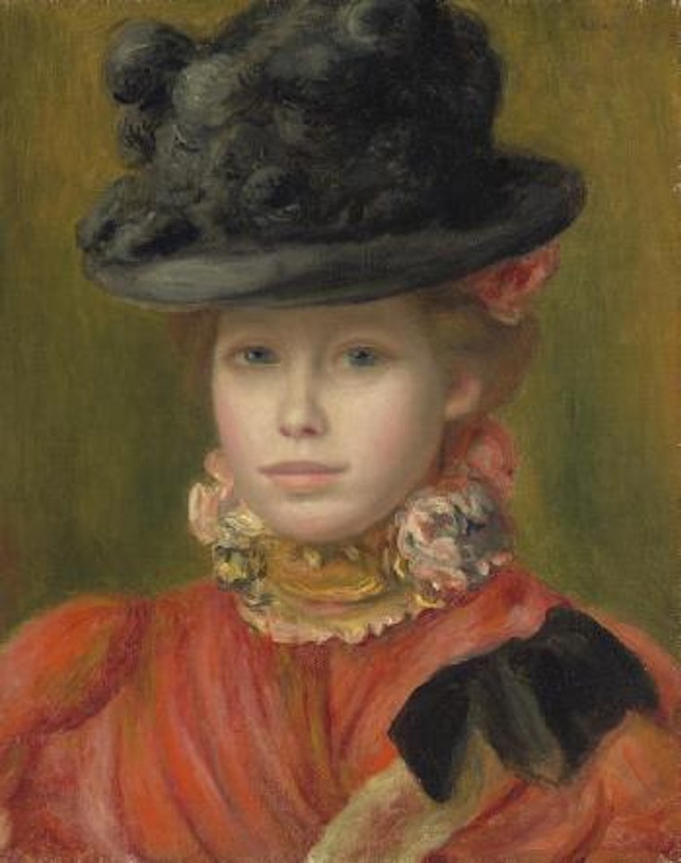 Jeune fille au chapeau noir à fleurs rouges by Pierre-Auguste Renoir