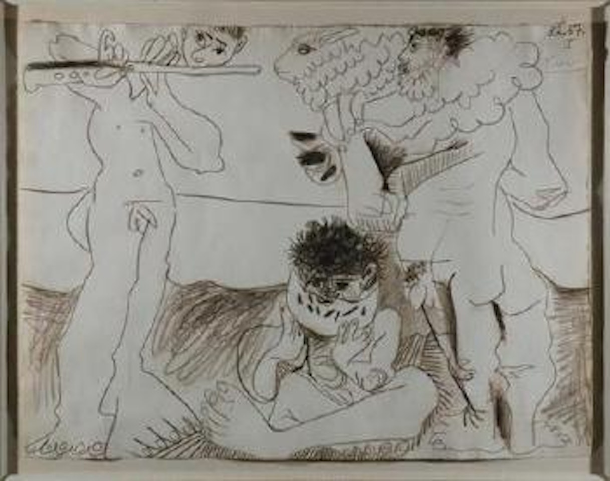 Man with lamb, flute player and melon eater by Pablo Picasso