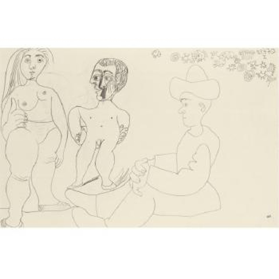 Nus Et Homme Assis Avec Un Chapeau by Pablo Picasso