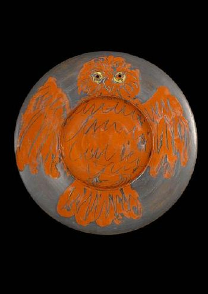 Red owl on black ground (Ramie 399) by Pablo Picasso