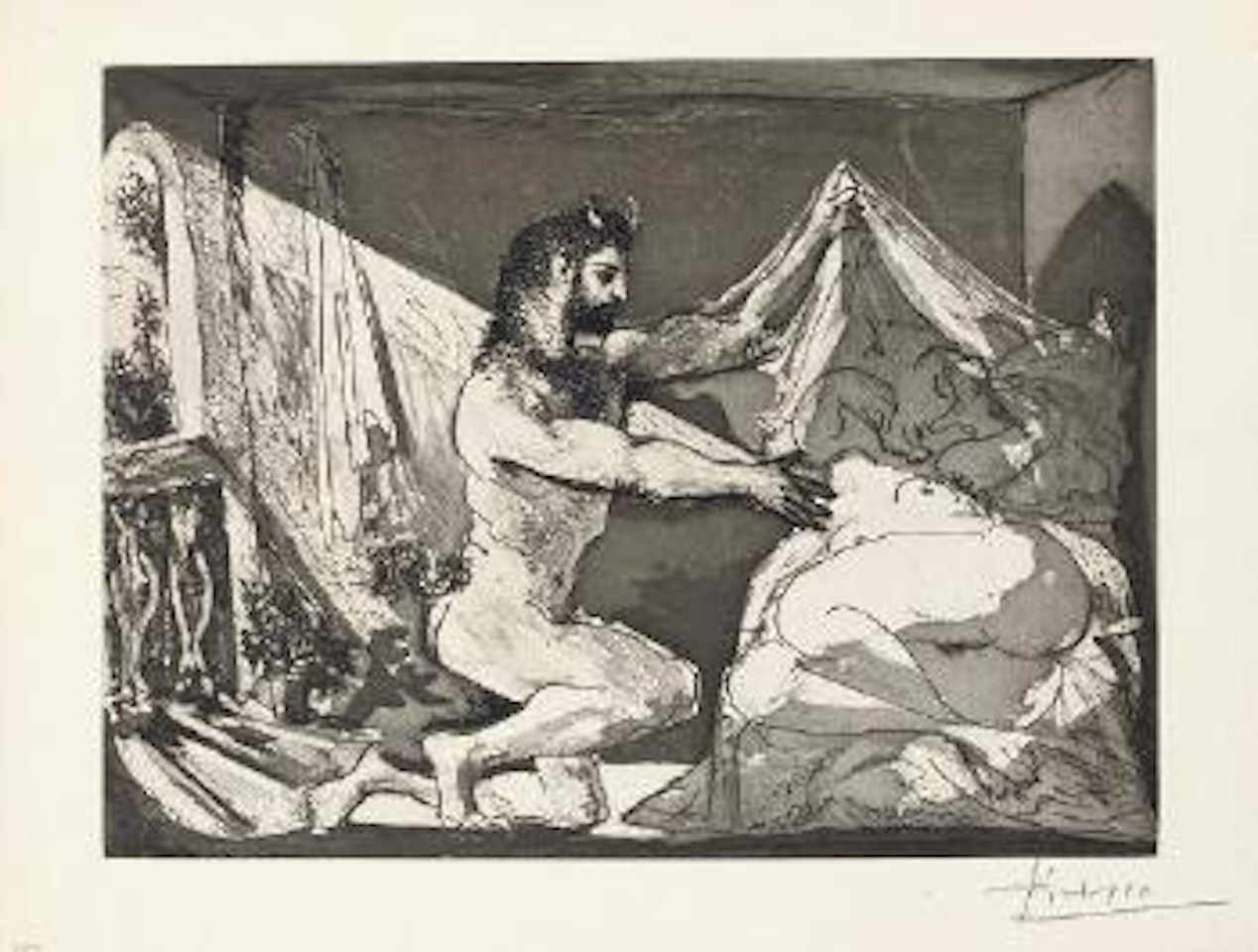 Faune devoilant une Femme, from La Suite Vollard (B. 230; Ba. 609 VI Bd) by Pablo Picasso
