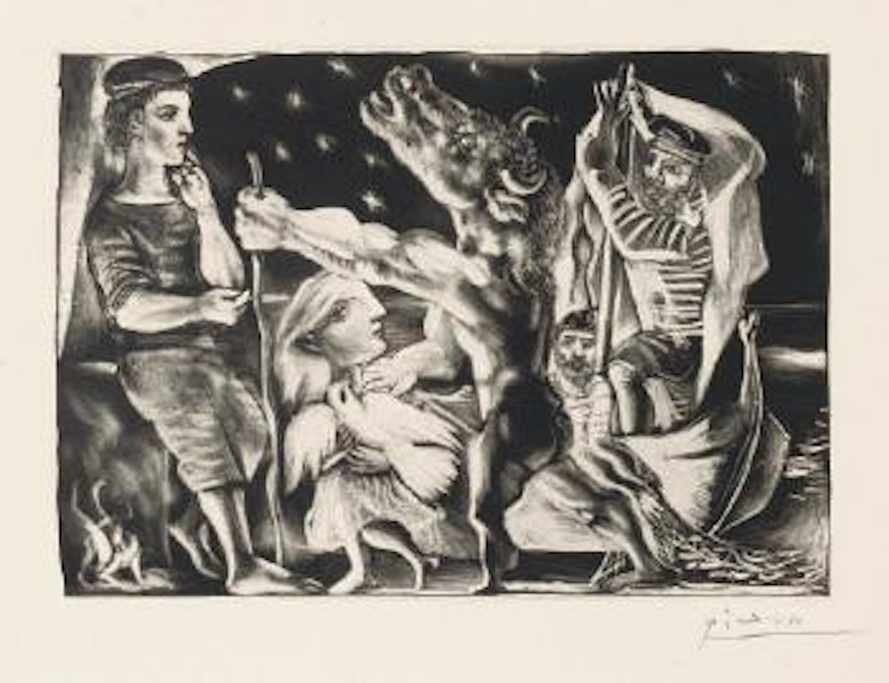 Minotaure aveugle guidè par une Fillette dans la Nuit, from La Suite Vollard (B. 225; Ba. 437 IV Bd) by Pablo Picasso