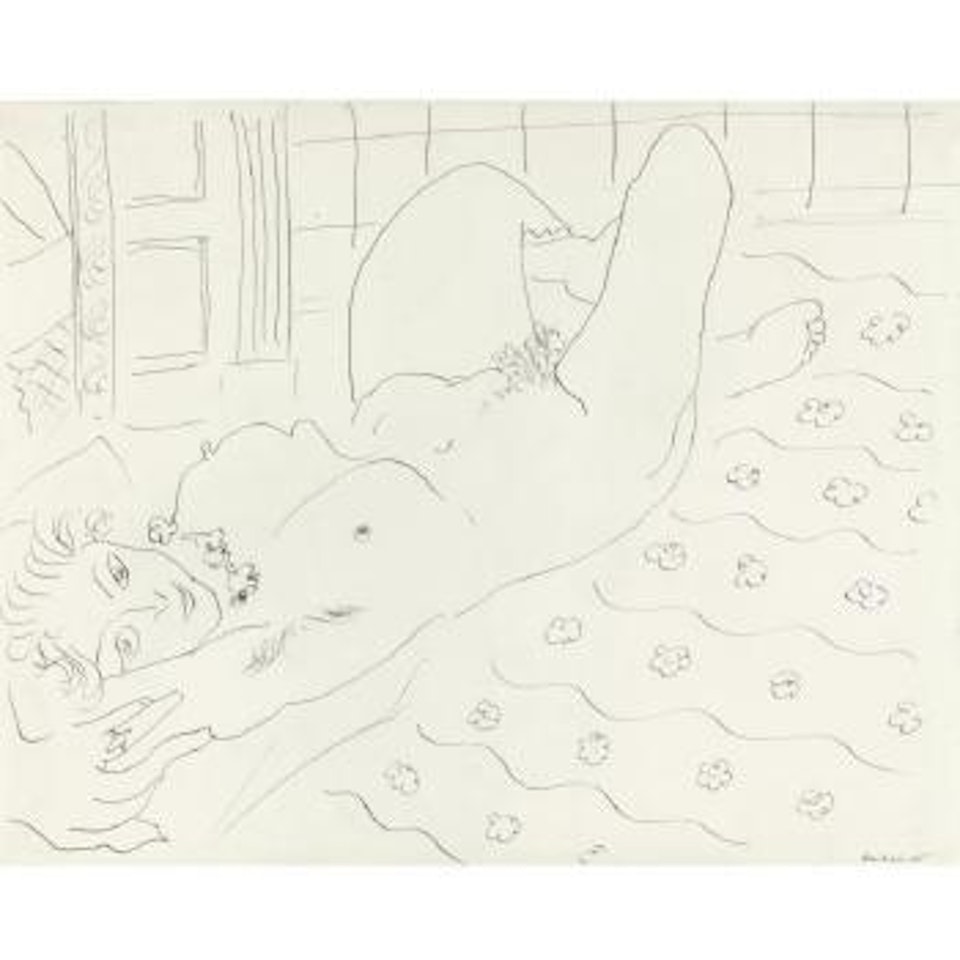 Nu Au Collier Couché Sur Un Duvet Fleuri by Henri Matisse