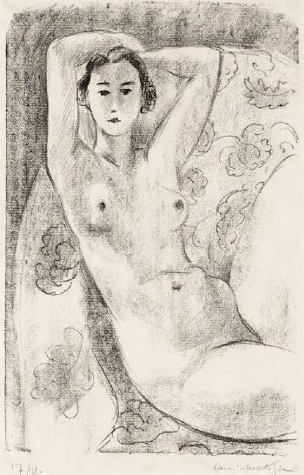 Nu assis dans un fauteuil au décor fleuri by Henri Matisse