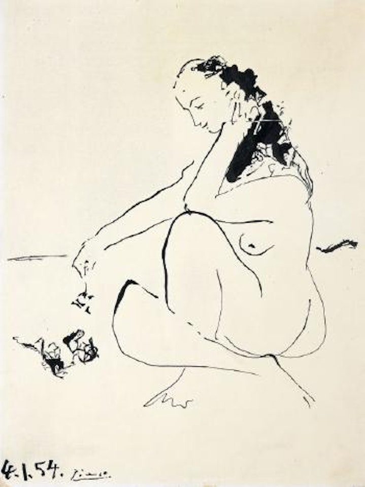 Femme accroupie au chat by Pablo Picasso