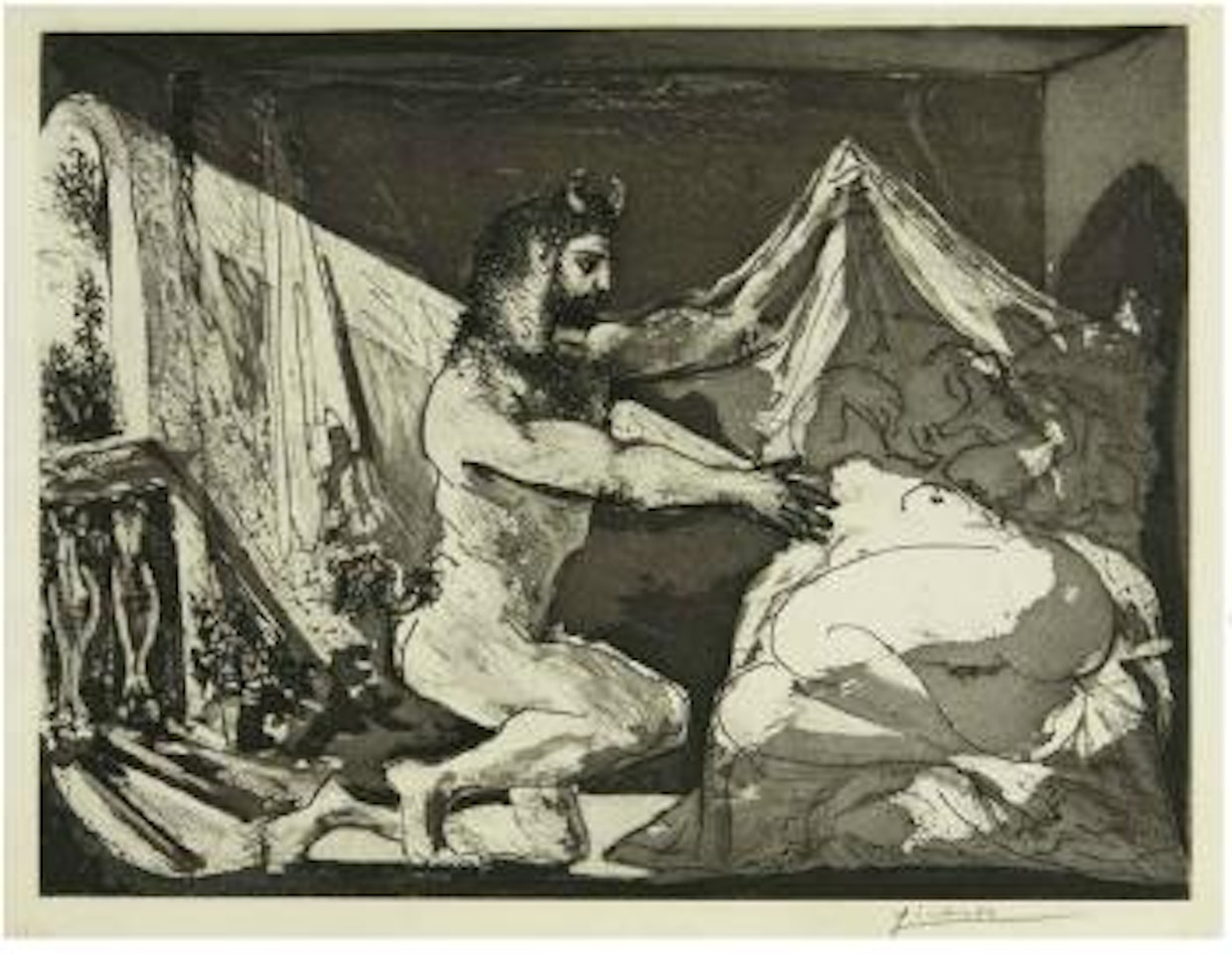 Faune dévoilant une dormeuse by Pablo Picasso