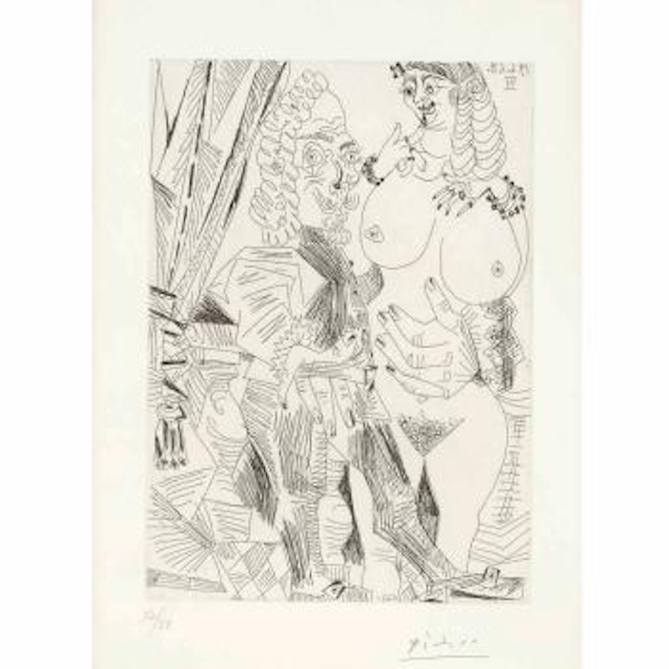 Grosse prostituée sur les genoux d'un barbu by Pablo Picasso