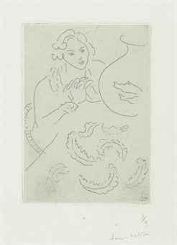 Figure Mains jointes et Nappe à Décor persan (D. 183) by Henri Matisse