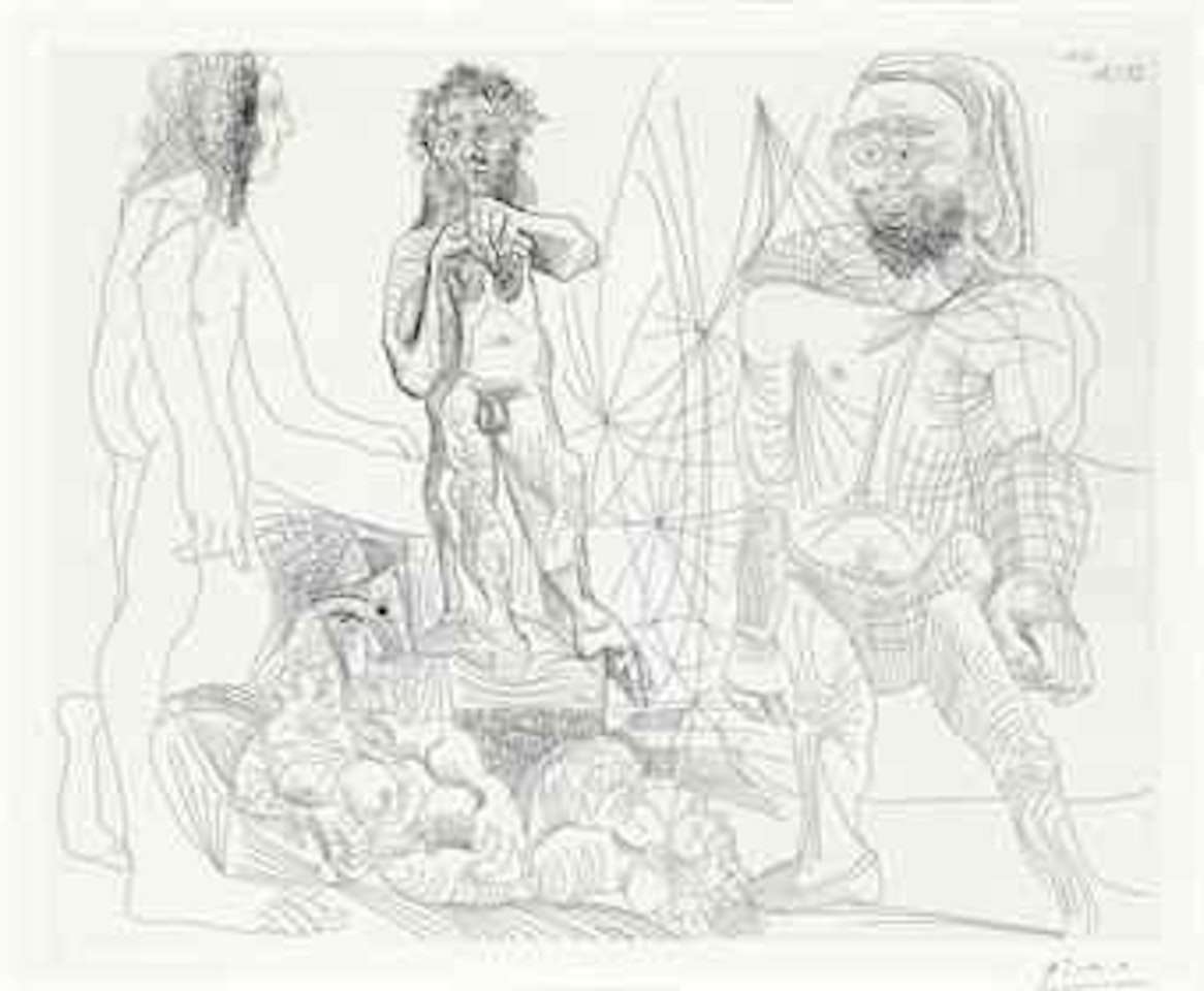 Vieux Modèle-jeune Odalisque, Femme androgyne, Berger arcadien et Pêcheur à la Boina pendante, from La Série 156 (B. 1863; Ba 1868) by Pablo Picasso