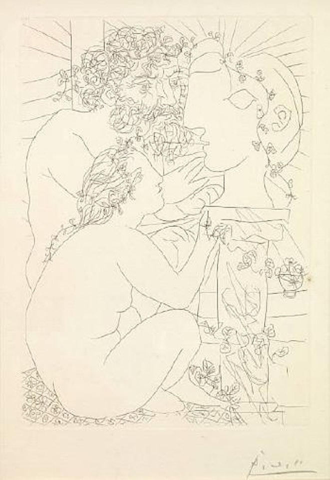 Sculpteur, ModÃ¨le accroupi et TÃªte sculptÃ©e, Pl. 22, from La Suite Vollard by Pablo Picasso