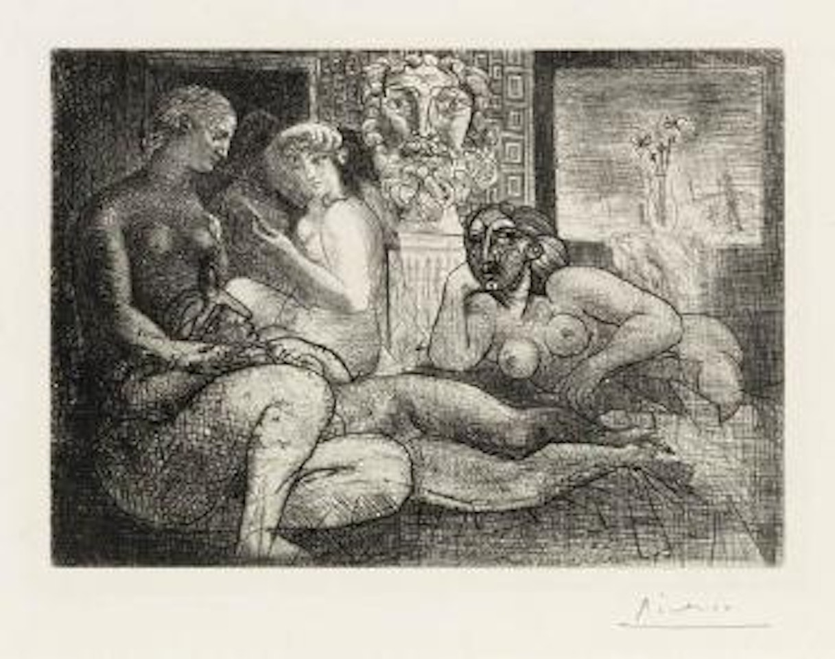 Quatre femmes nues et tête sculptée by Pablo Picasso