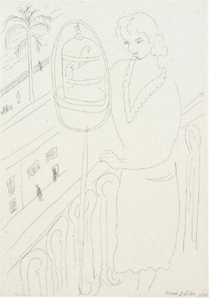 Jeune femme au balcon observant des perruches by Henri Matisse