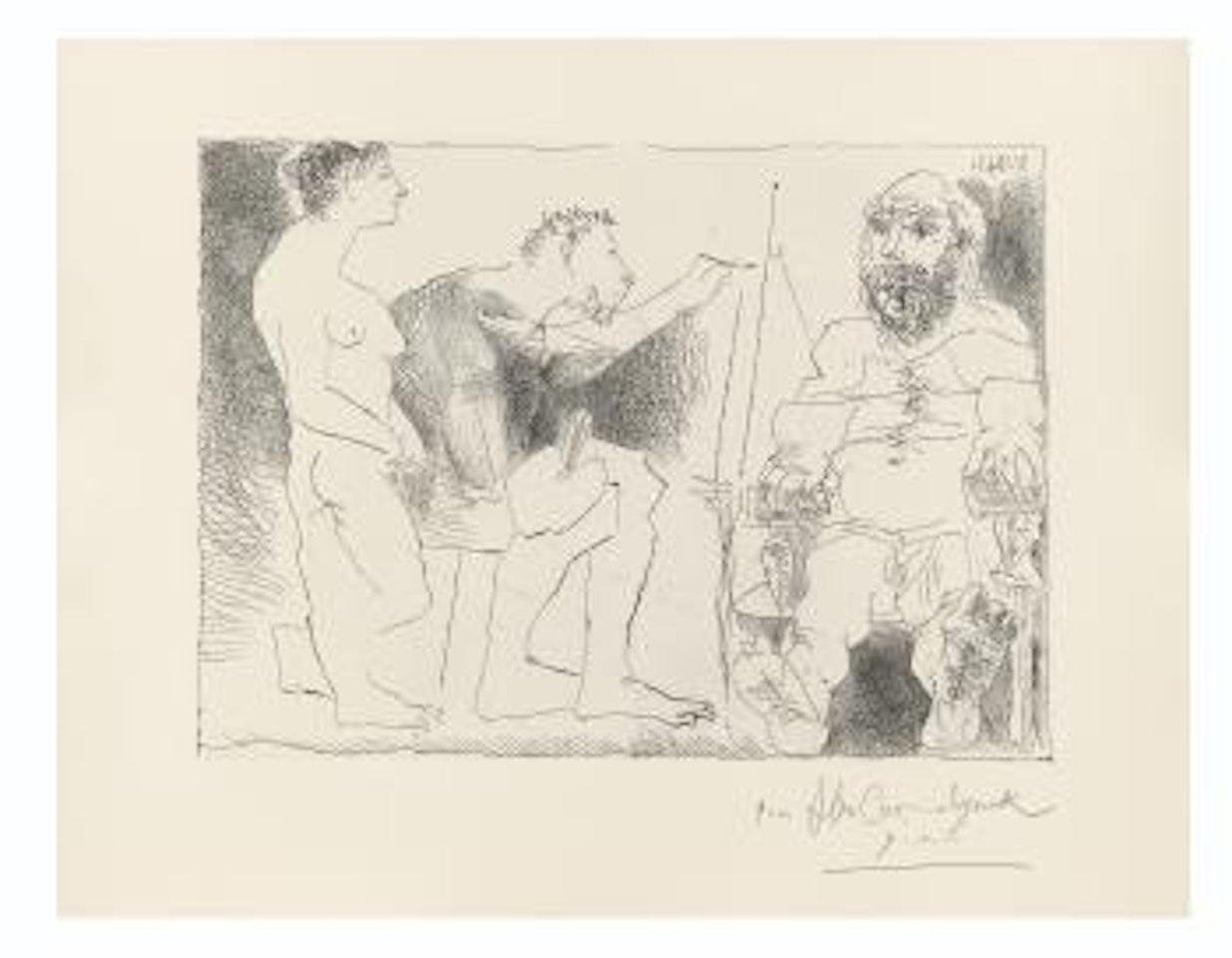 Peintre Avec ModÃ¨le Barbu Et Une Spectatrice by Pablo Picasso