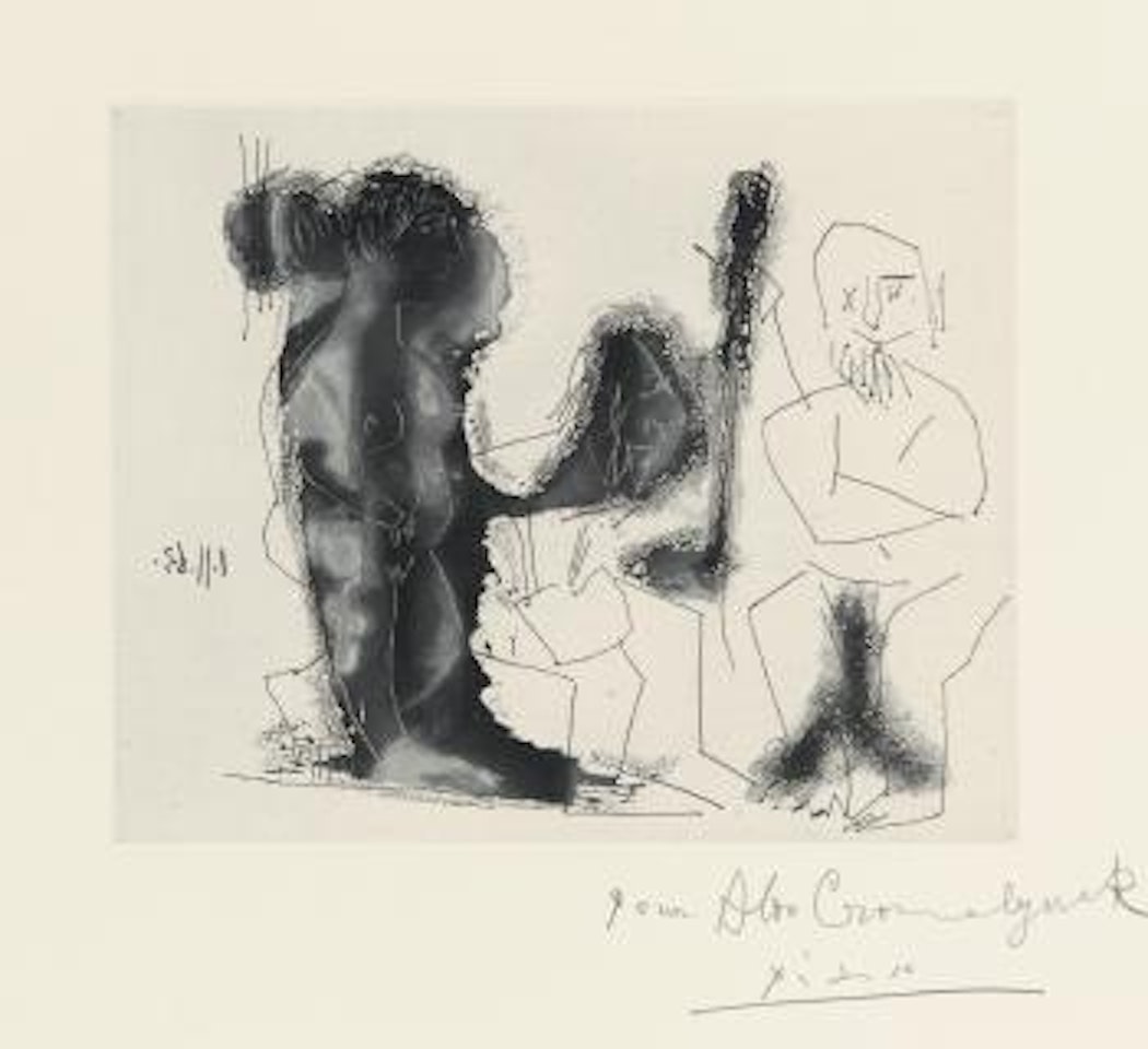 Vieux Peintre Avec ModÃ¨le Barbu Et Une Spectatrice by Pablo Picasso