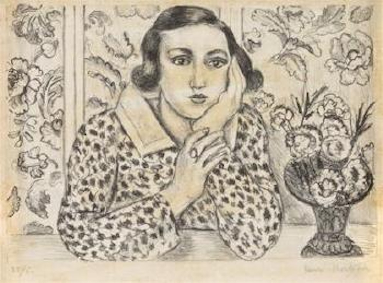 Jeune fille accoudee au paravent fleuri by Henri Matisse