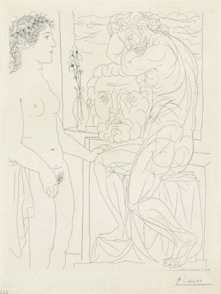Femme nue devant une statue, from: La Suite Vollard (B 139; Ba 205) by Pablo Picasso