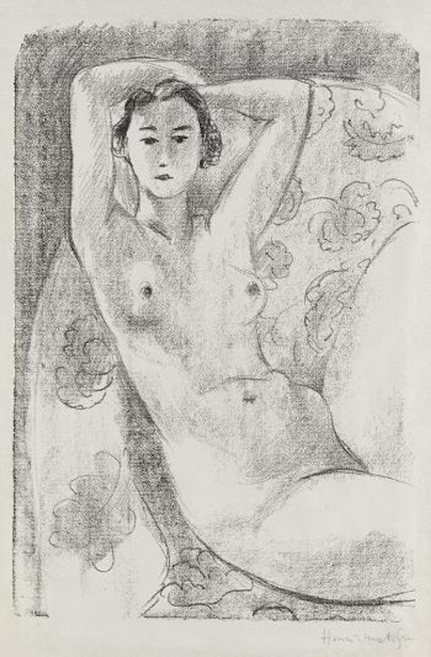 Nu assis dans un fauteuil au décor fleuri by Henri Matisse