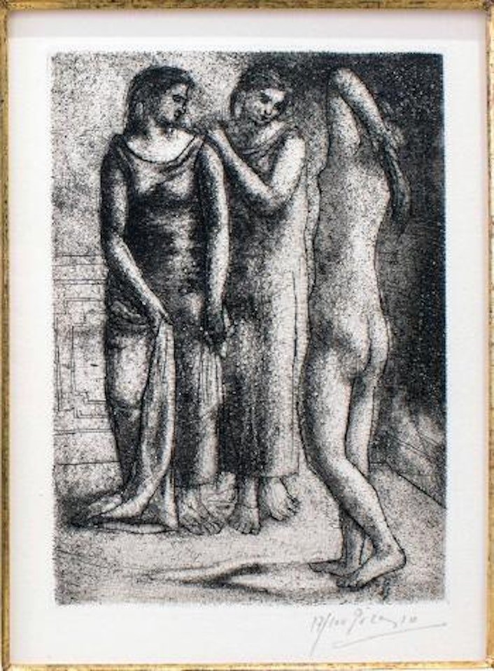 Femmes regardant un modele nu by Pablo Picasso