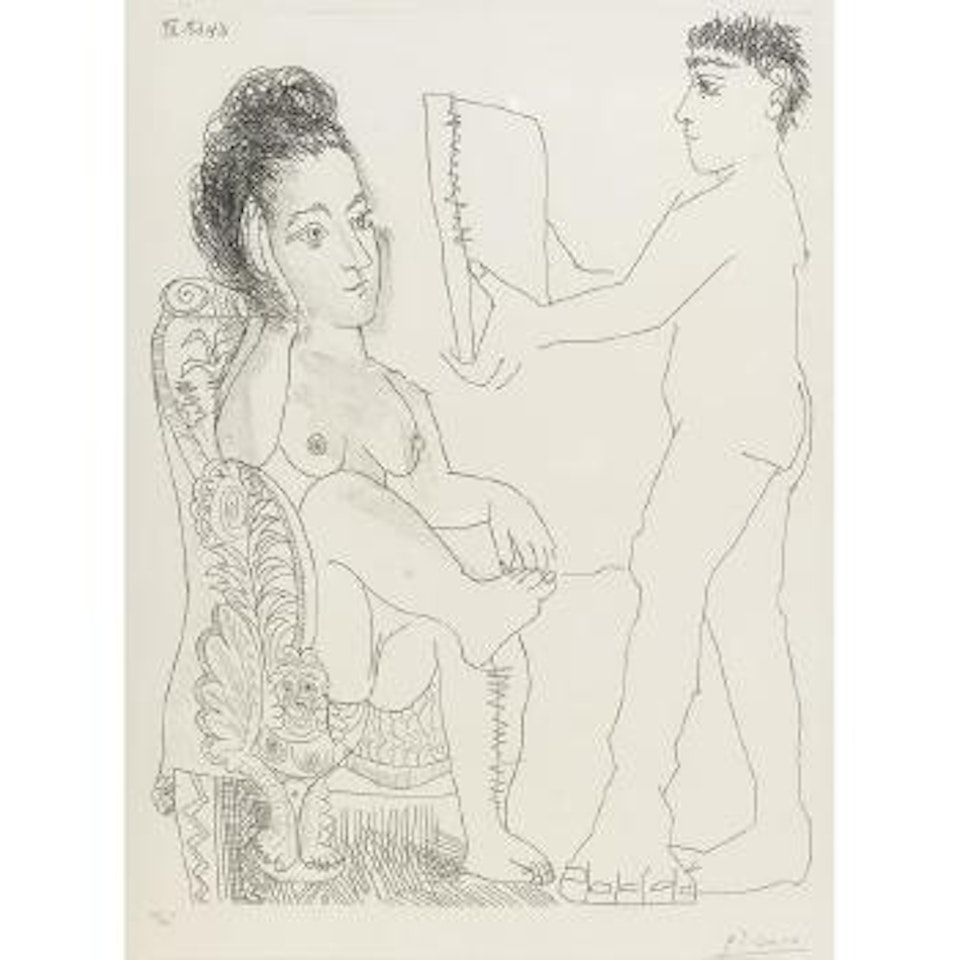Jeune Homme prÃ©sentant un Miroir Ã  une femme, pl. 19, from Series 347 (B. 1499; Ba. 1515) by Pablo Picasso