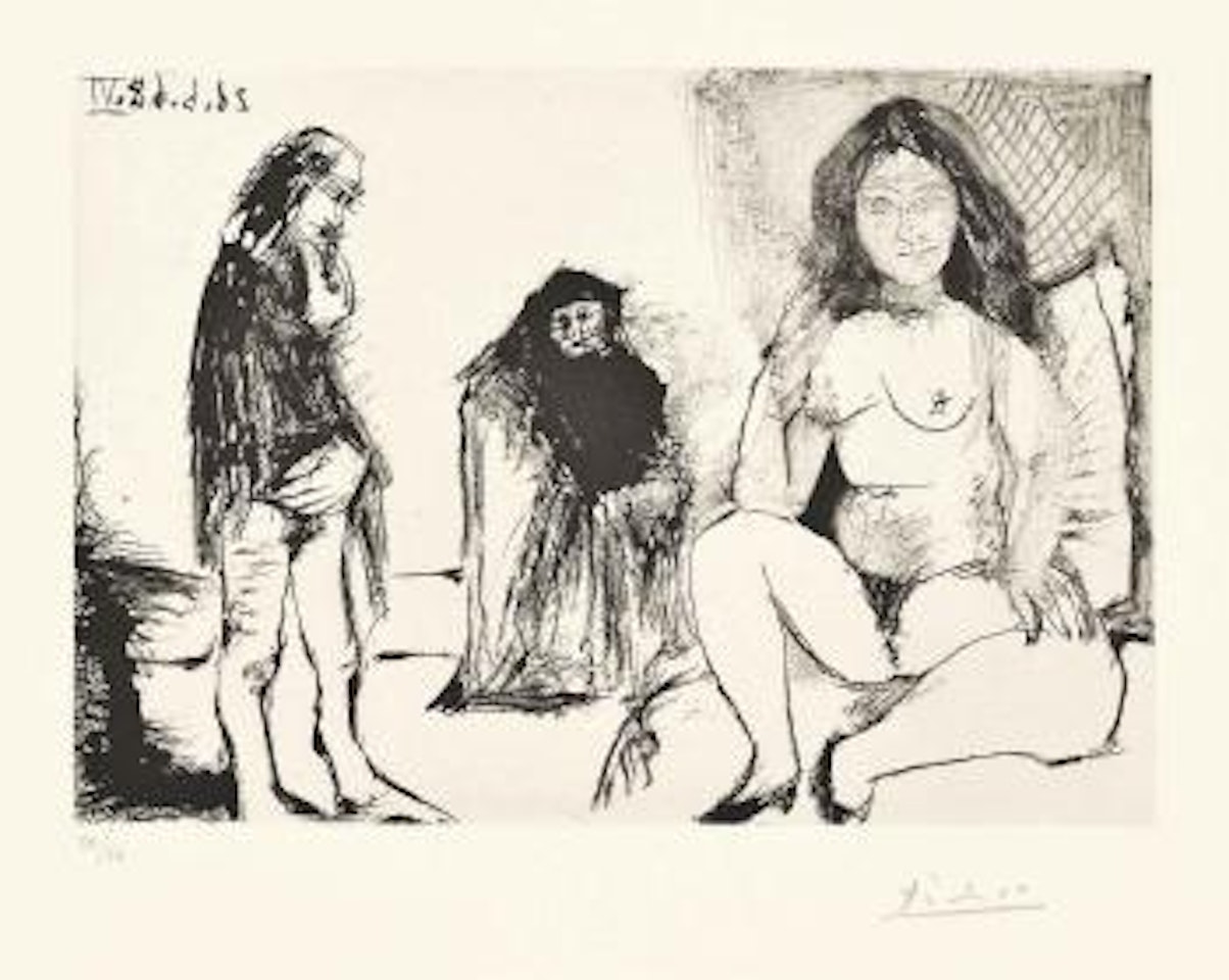 Man Ruminating, Procuress and Nude, from: SÃ©ries 347 by Pablo Picasso