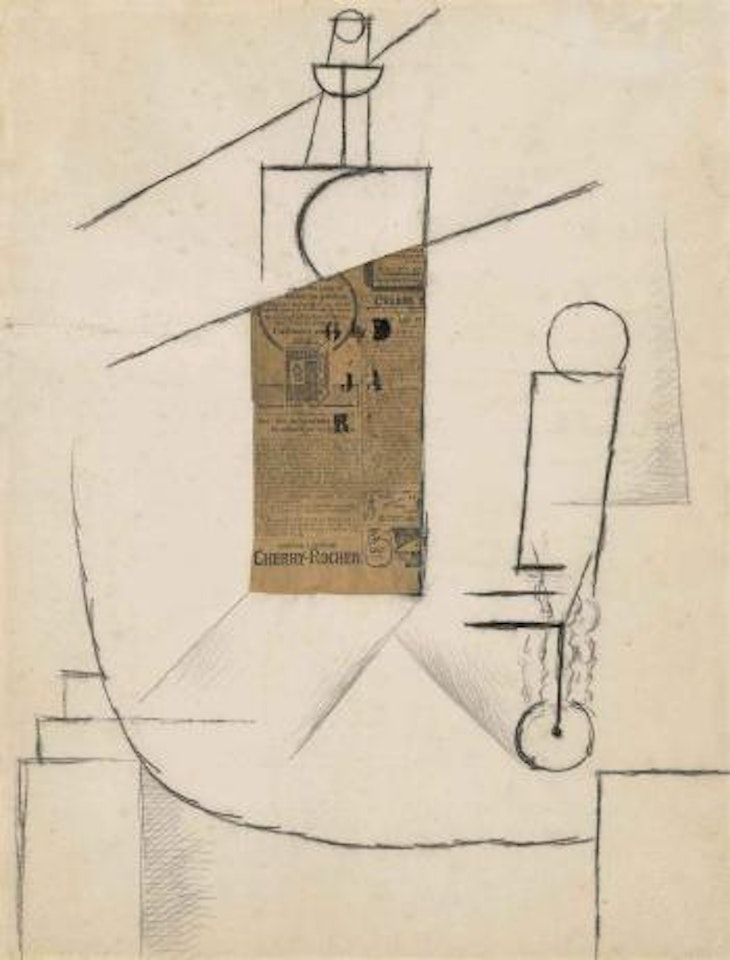 Bouteille et verre sur une table by Pablo Picasso